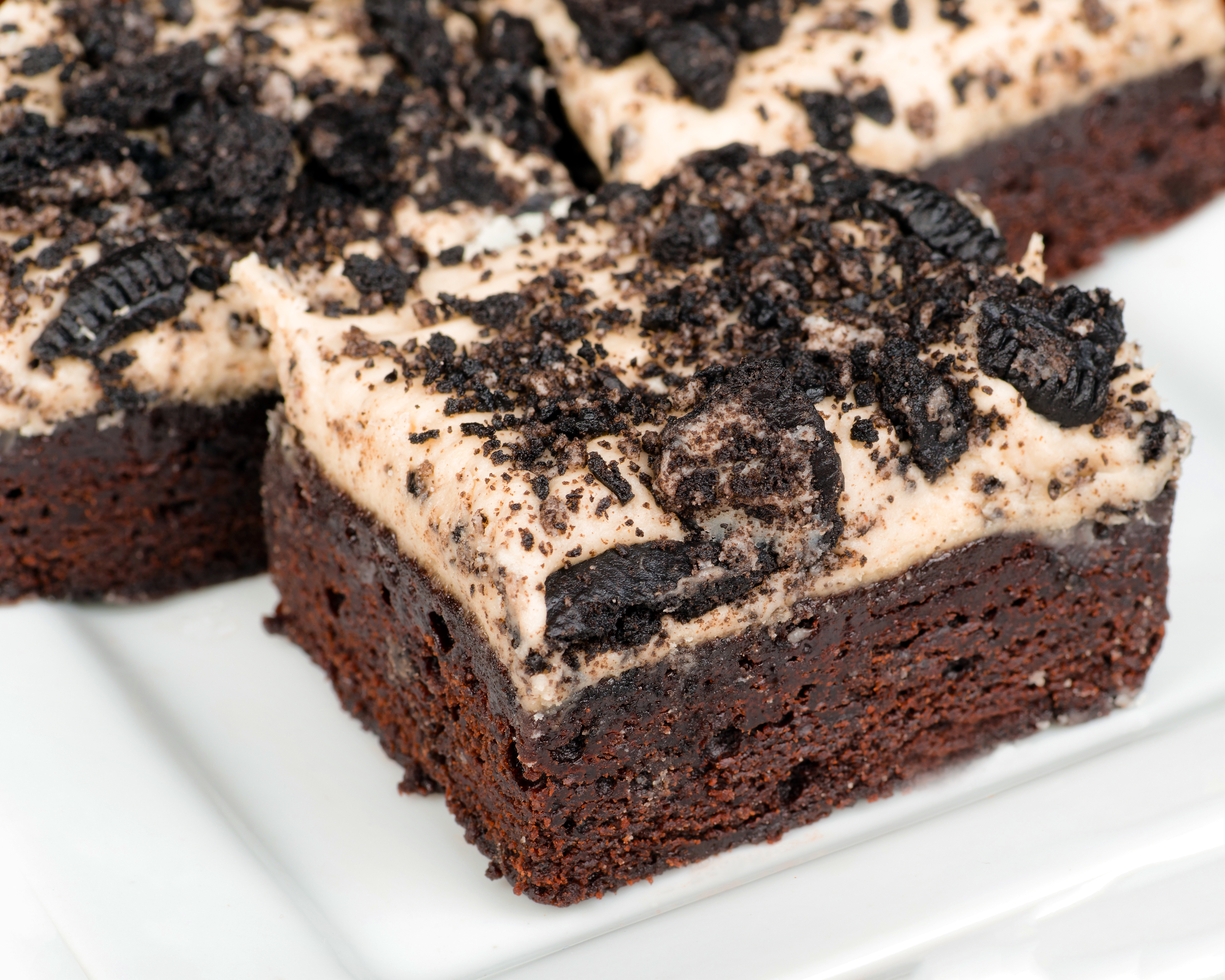 Cookies and cream brownies with topping made from Oreo cookies