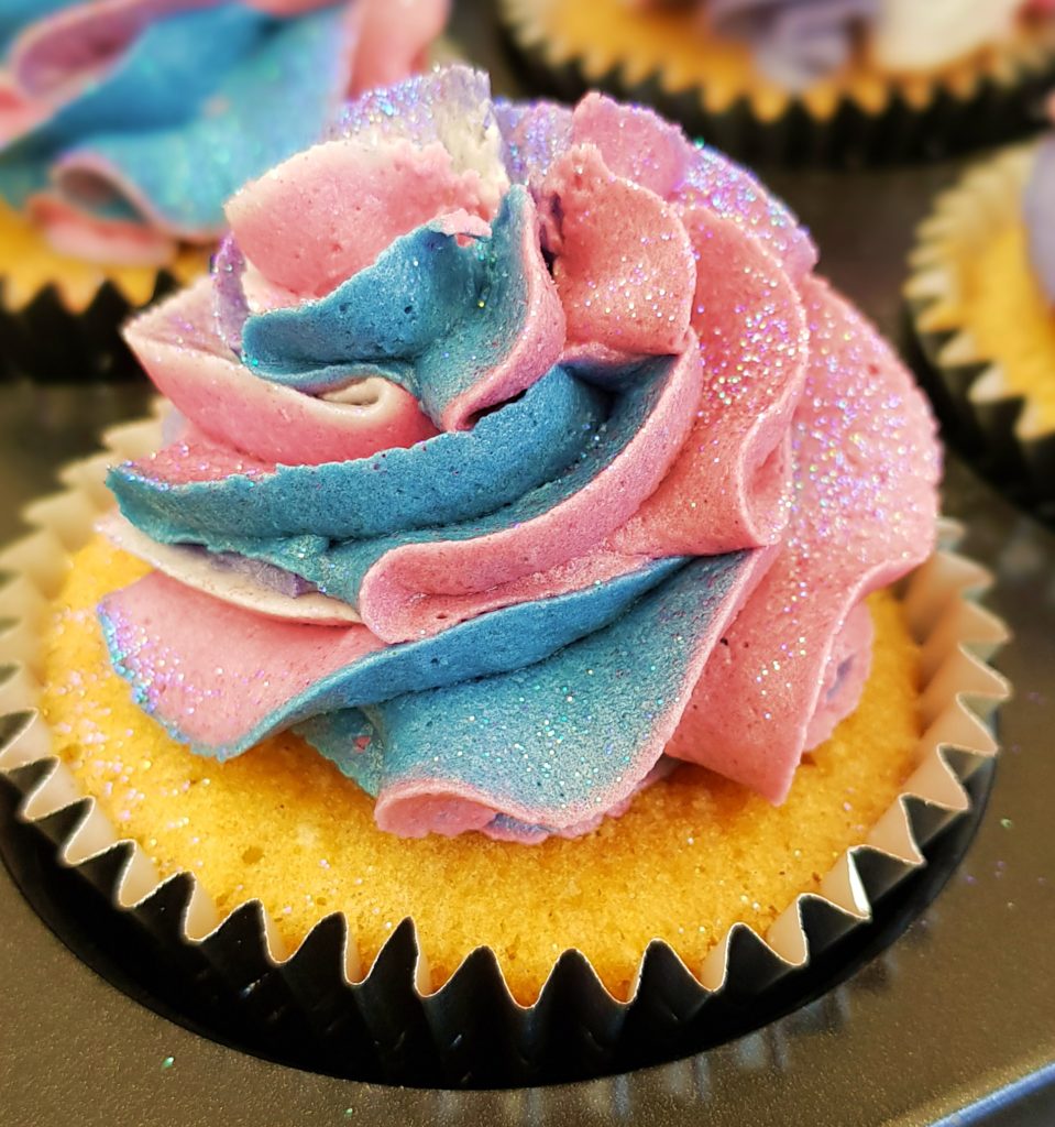 5 colour buttercream cupcake with edible glitter