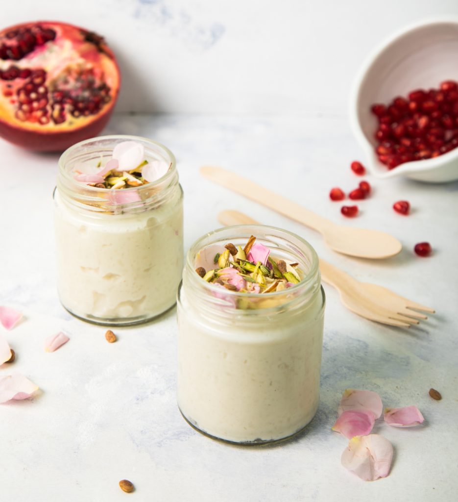 Image of White Chocolate Mousse in glass jars.