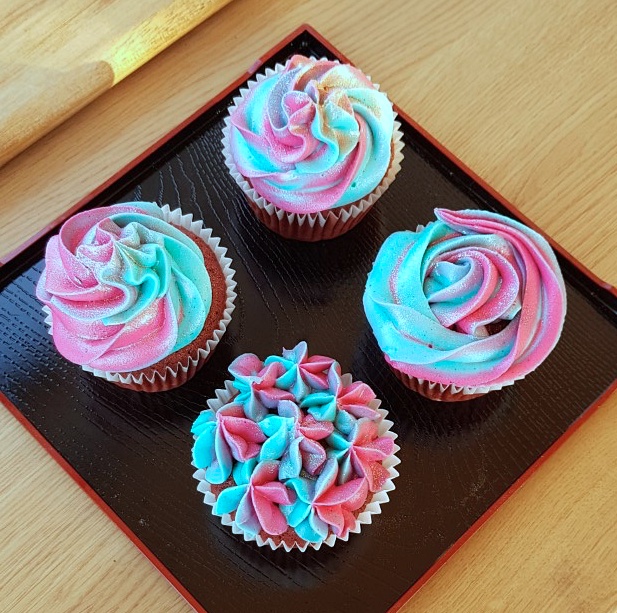 Eggless red velvet cupcakes with cream cheese frosting