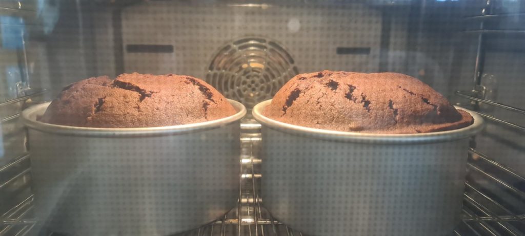 cake in the oven, baking process