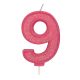 Pink Sparkle Numeral Candle - Number 9 - 70mm - Pack of 6