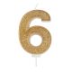 Gold Sparkle Numeral Candle - Number 6 - 70mm - Pack 6