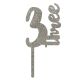 Make A Wish Silver Glitter - Number 3 Acrylic Cake Topper