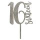 Make A Wish Silver Glitter - Number 16 Acrylic Cake Topper