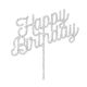 Make A Wish Silver Glitter - Happy Birthday Acrylic Cake Topper