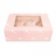 Pink With White Hearts Satin Cupcake Box With Window - Holds 6