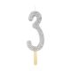 Silver Glitter Number Candle 3 - Silver Glitter Candle - Number 3