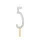 Silver Glitter Number Candle 5 - Silver Glitter Candle - Number 5