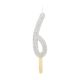 Silver Glitter Number Candle 6 - Silver Glitter Candle - Number 6